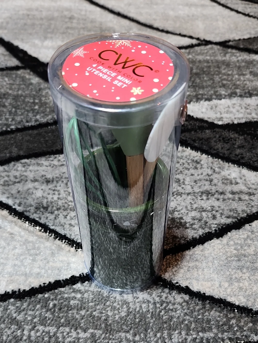 CWC 4-PIECE MINI UNTENSIL SET DARK GREEN WHISK- SILCON SPATULA & SPOON